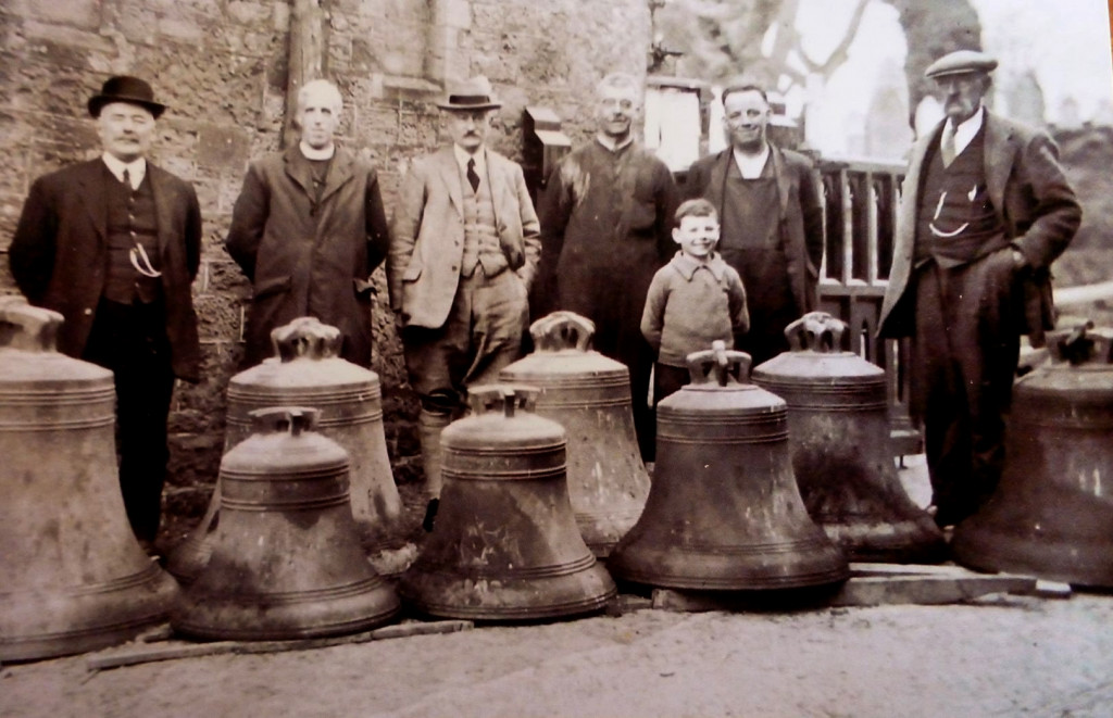 Church bells of St John the Baptist Church, Hatherleigh Devon. Removed for recasting by Mears and Stainbank (Whitechapel Foundry). 1929.
